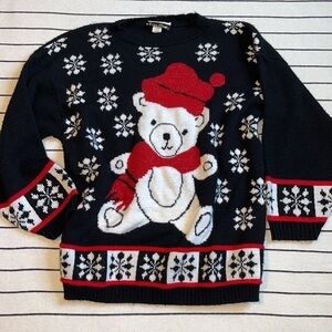 Vintage Dana Scott Christmas Snowflake Bear Crewneck Sweater Size Medium